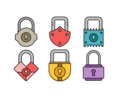 asma kilit simgeleri vektör resimlemesini ayarla