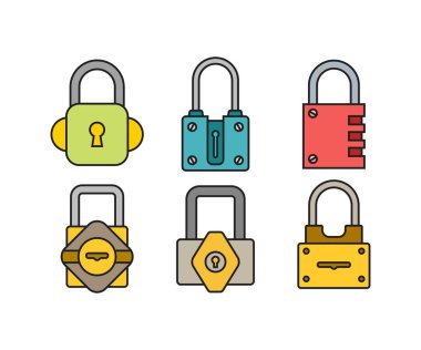 asma kilit simgeleri vektör resimlemesini ayarla