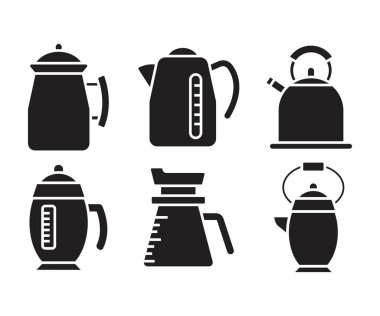 Çaydanlık ve çaydanlık simgeleri resimleme ayarlandı