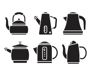 Çaydanlık ve çaydanlık simgeleri resimleme ayarlandı