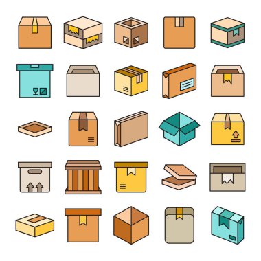 karton ve karton kutu simgeleri ayarlandı