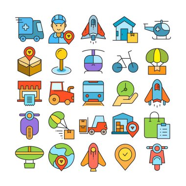 delivery, shipping and logistics icons set
