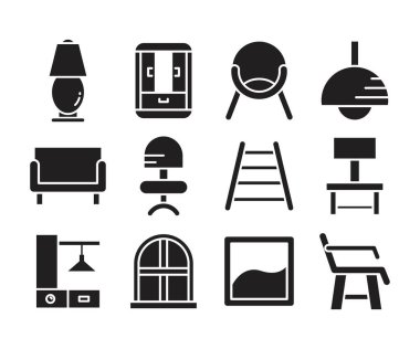 ev mobilyası ve aygıt simgeleri seti