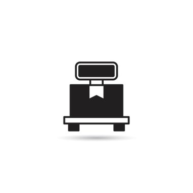 Beyaz arkaplan vektörü illüstrasyonunda ağırlık ölçeği simgesi üzerine kutu