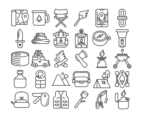 Camping Equipment Icons Set Vector Illustration — Stock Vector