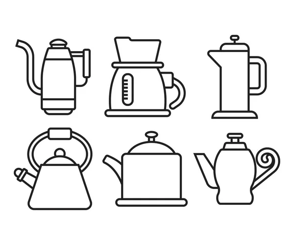 茶壶和茶壶图标设置线形插图 — 图库矢量图片