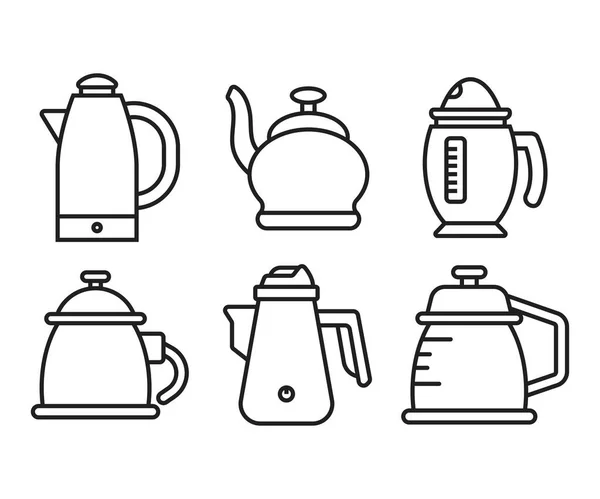 Чайник Чайник Значки Набір Лінії Ілюстрація — стоковий вектор