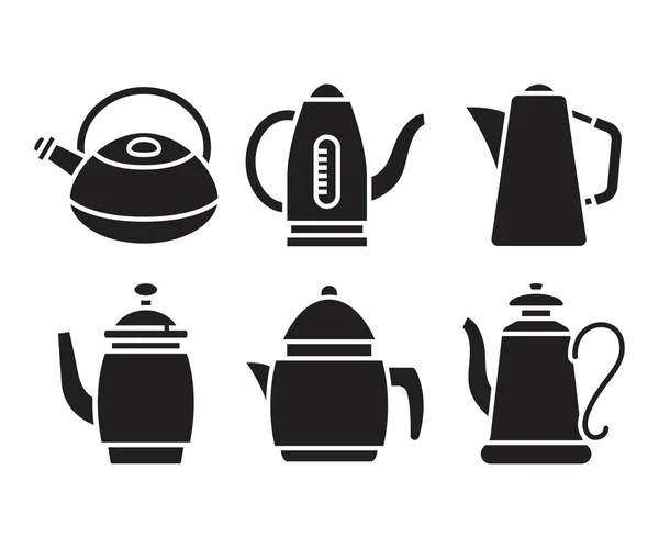 Kettle Teapot Icons Set Illustration — Stock Vector