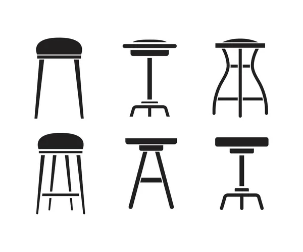 Bar Stolička Židle Ikony Sada Ilustrace — Stockový vektor