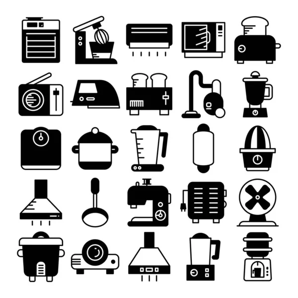 Geschirr Und Haushaltsgeräte Symbole Set — Stockvektor