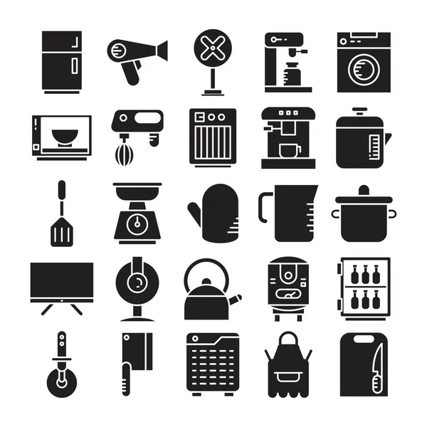 Keukengerei Huishoudelijke Apparaten Iconen Set — Stockvector