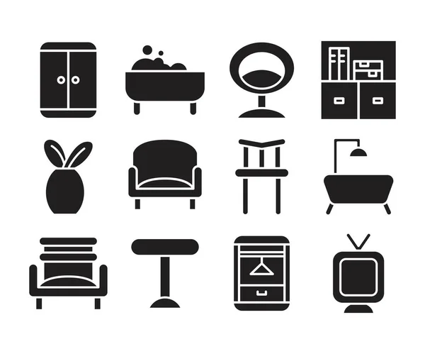 Furniture Home Appliance Icons Set — Stock Vector