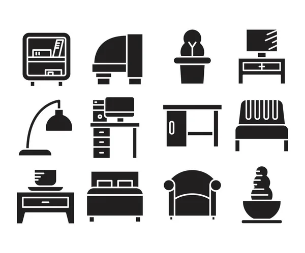 Set Für Wohnmöbel Und Haushaltsgeräte — Stockvektor