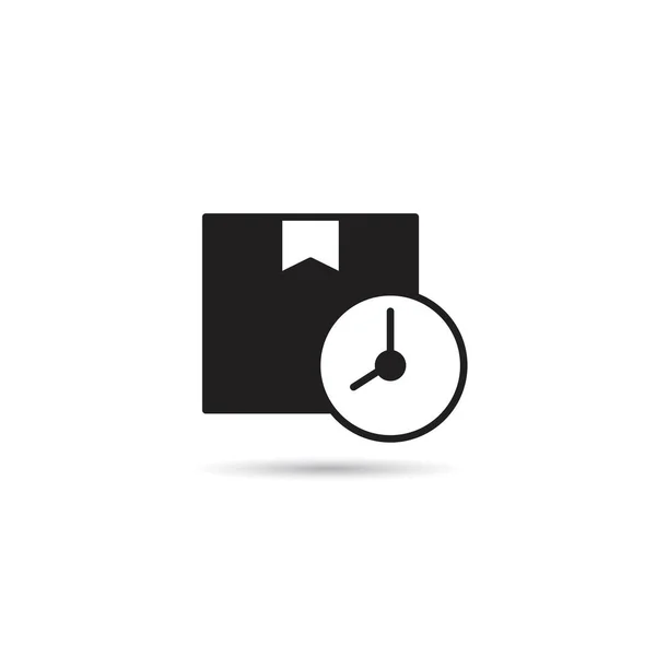 Kartonschachtel Und Uhr Symbol Auf Weißem Hintergrund — Stockvektor