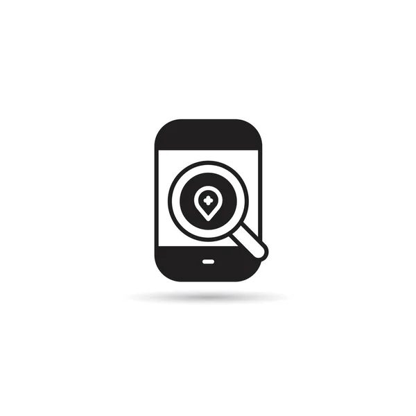 Smartphone Mapa Búsqueda Icono Pin Sobre Fondo Blanco — Archivo Imágenes Vectoriales