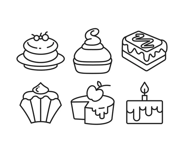 Dessert Cake Icons Set Line Illustration — Stock Vector