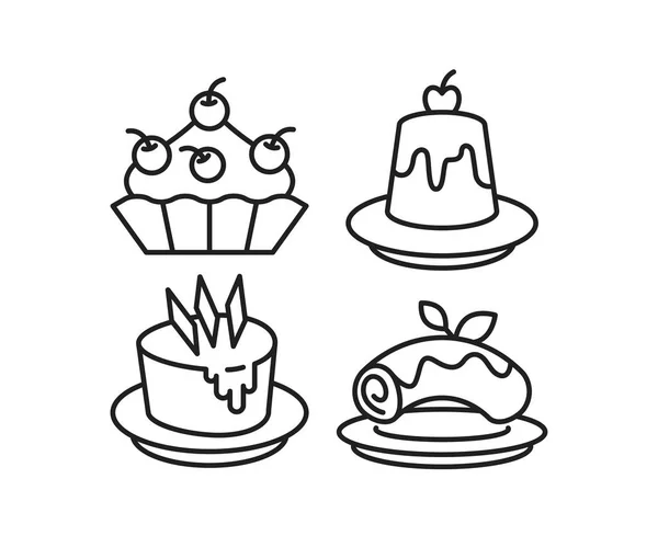 Dessert Und Kuchen Symbole Setzen Linie Illustration — Stockvektor