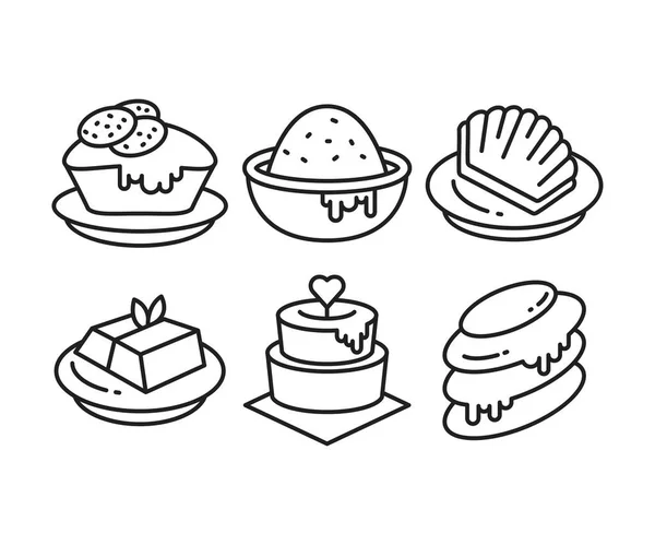 Illustrazione Della Linea Set Icone Dessert Torta — Vettoriale Stock