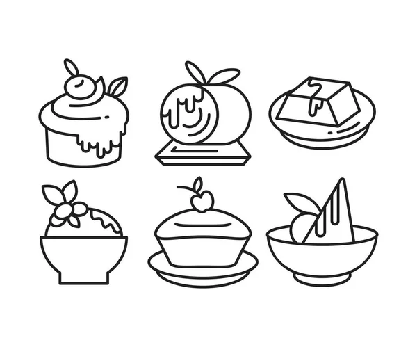 stock vector dessert and cake icons set line illustration