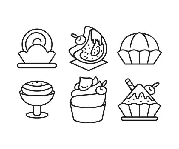Icônes Dessert Gâteau Ensemble Illustration Ligne — Image vectorielle