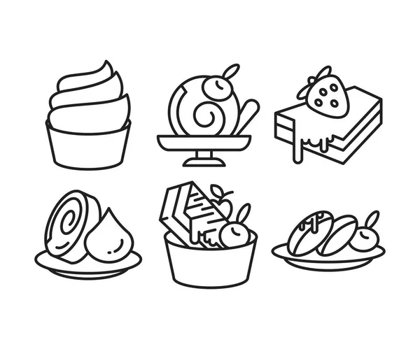 甜点和蛋糕图标设置行插图 — 图库矢量图片