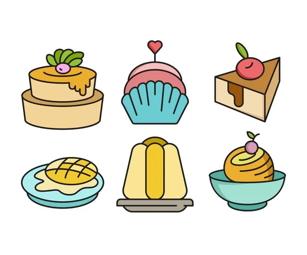 Torta Dessert Set Icone — Vettoriale Stock