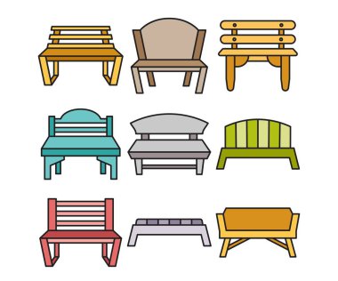 bench and chair icons illustration