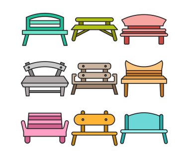 bench and chair icons illustration