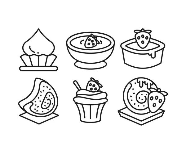 Bonbons Gâteau Dessert Icônes Ensemble — Image vectorielle