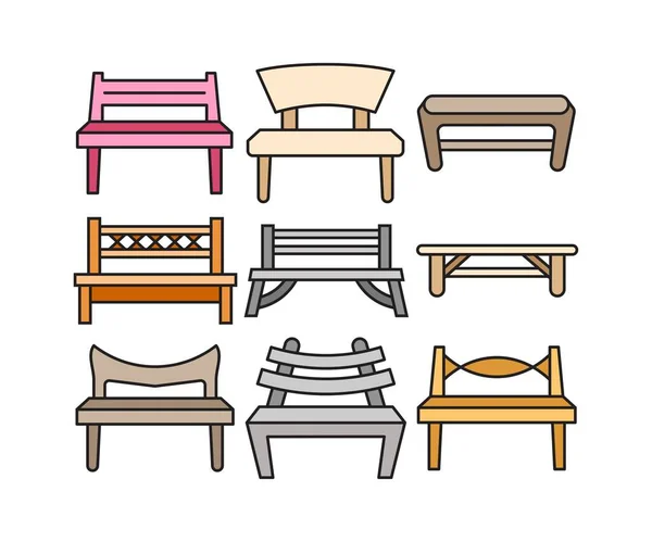 Bench Chair Icons Illustration — 스톡 벡터