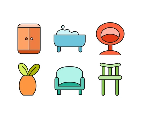 家具や家電製品のアイコンセット — ストックベクタ
