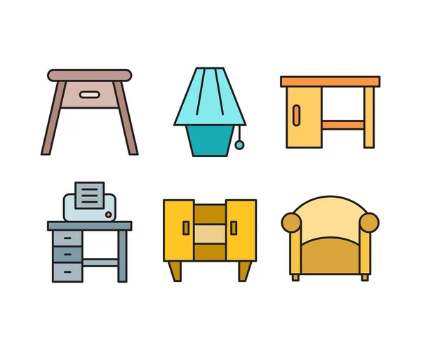 Conjunto Iconos Muebles Electrodomésticos — Vector de stock