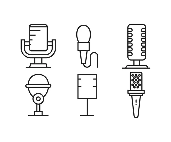 Microphone Icons Set Line Vector Illustration — Stock Vector