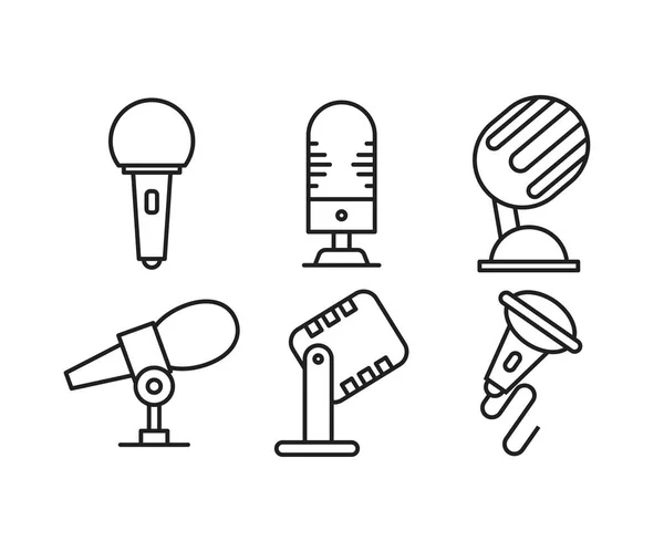 Microphone Icons Set Line Vector Illustration — Stok Vektör