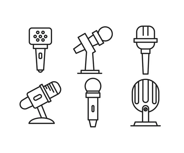 Microphone Icons Set Line Vector Illustration — Vector de stock