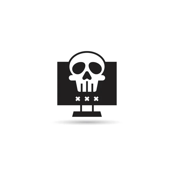 Computervirus Und Totenkopf Symbol Auf Weißem Hintergrund — Stockvektor