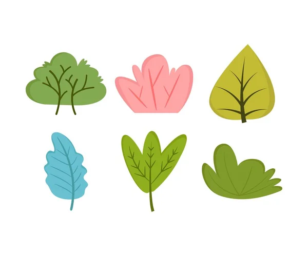 葉と低木のアイコンセットベクトルイラスト — ストックベクタ