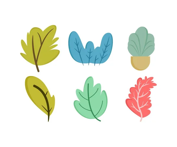 カラフルな葉のアイコンセットベクトルイラスト — ストックベクタ