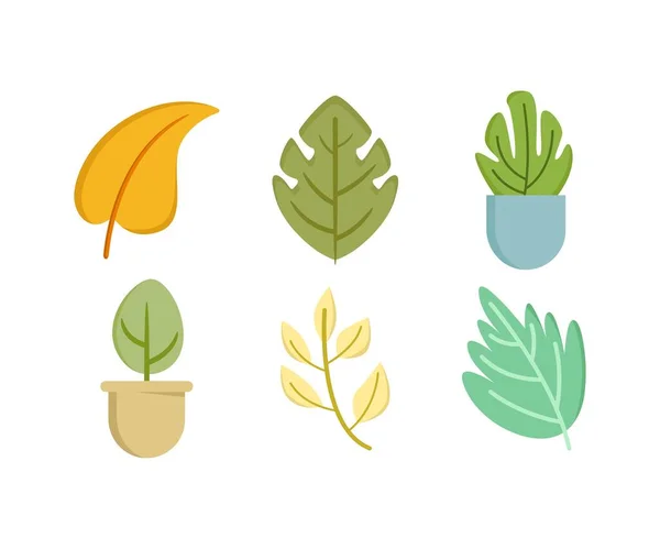 カラフルな葉のアイコンセットベクトルイラスト — ストックベクタ