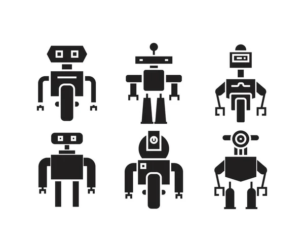 Smart Humanoid Robot Glyph Icons Set — Stock Vector