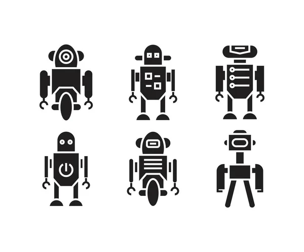 Έξυπνο Ανθρωποειδές Ρομπότ Σύνολο Εικονιδίων Glyph — Διανυσματικό Αρχείο