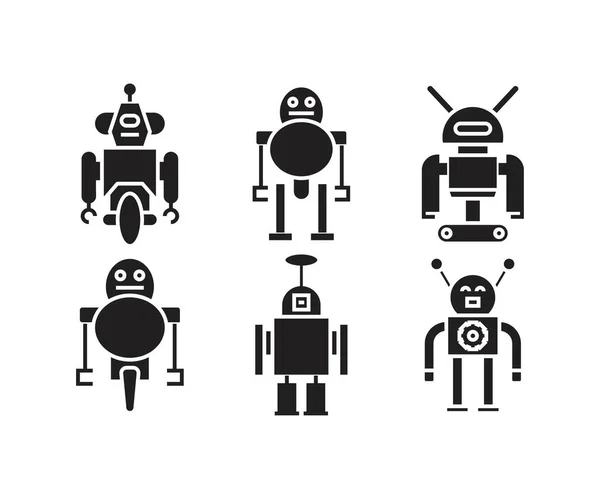 Set Icone Intelligenti Del Glifo Robot Umanoide — Vettoriale Stock