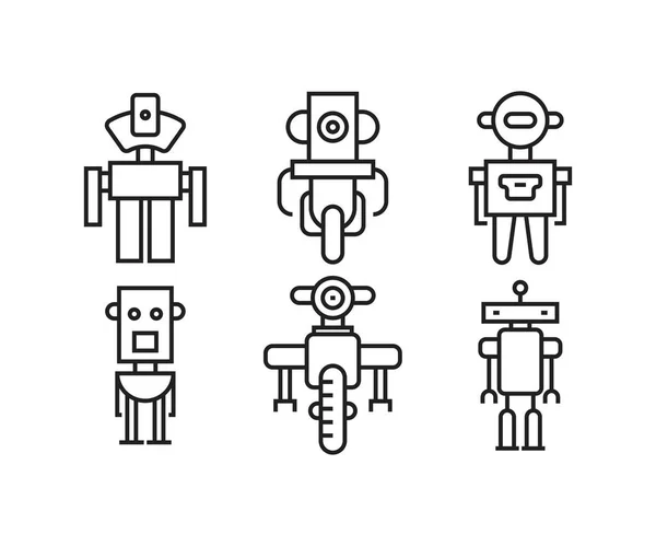 Εικονίδια Χαρακτήρα Ρομπότ Γραμμή Διανυσματική Απεικόνιση — Διανυσματικό Αρχείο