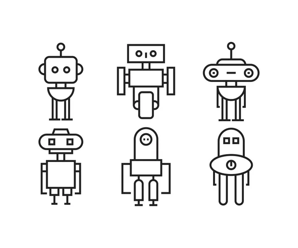 Roboter Charakter Symbole Linie Vektor Illustration — Stockvektor