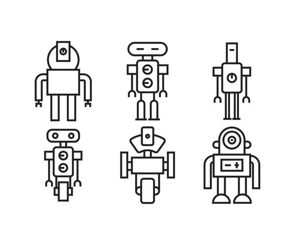 Roboter Charakter Symbole Linie Vektor Illustration — Stockvektor
