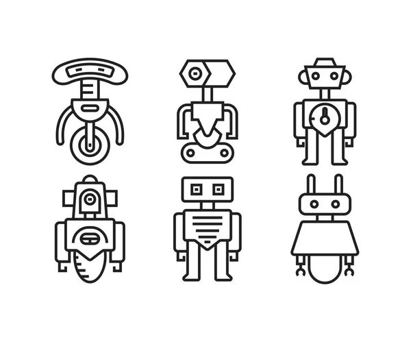 ロボットアイコンセットラインベクトルイラスト — ストックベクタ