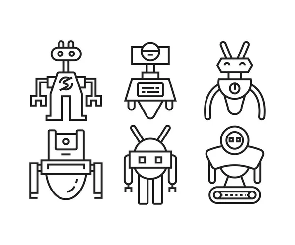 Ícone Robô Conjunto Linha Vetor Ilustração — Vetor de Stock
