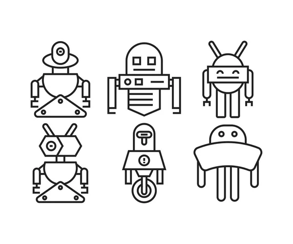 ロボットアイコンセットラインベクトルイラスト — ストックベクタ