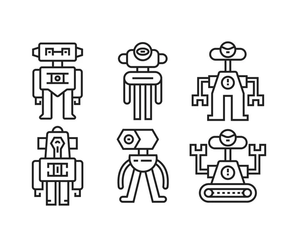 Kreslený Robot Ikony Nastavit Čáru Ilustrace — Stockový vektor