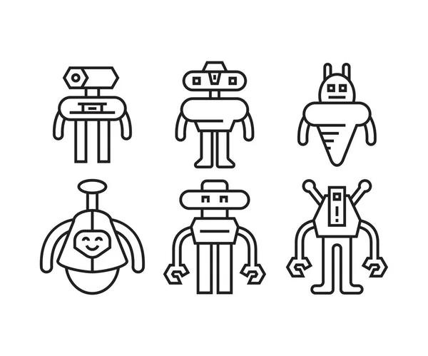 Cartoon Robot Icons Set Line Illustration — Stock Vector